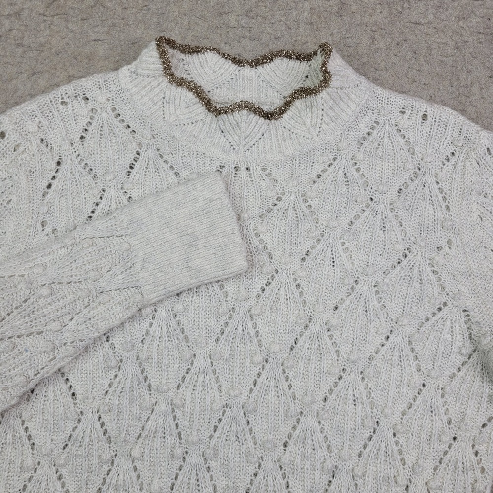 Abercrombie & Fitch Open Knit Mock Neck Sweater Womens M Ivory Lace Pullover Y2K